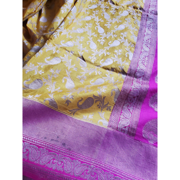 Women Pure Silk Jaal Benarasi Saree Handloom Wedding - Picture 11 of 12